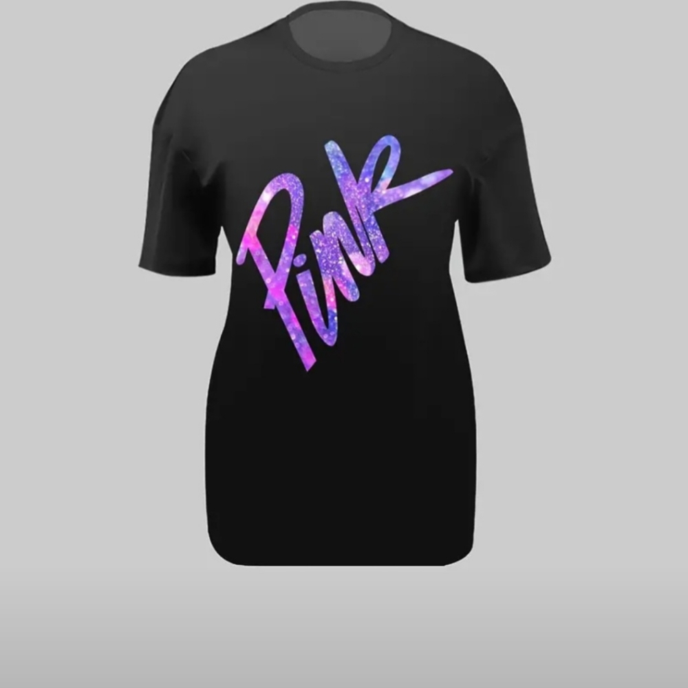 NWT !! Black T-Shirt with the Word PINK Printed on Front in Gradient Lettering💖 - Picture 3 of 16